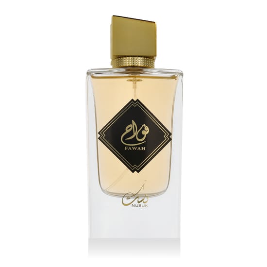 Флакон Nusuk Fawah EDP крупным планом на светлом фоне