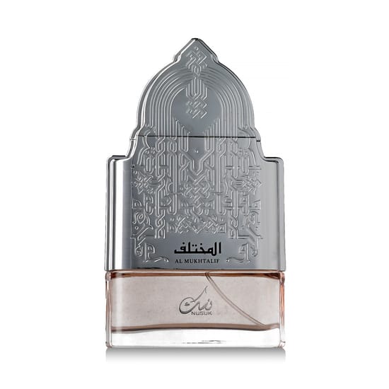Packaging of Nusuk Al Mukhtalif Women EP fragrance Close-up of Nusuk Al Mukhtalif Women EP bottle