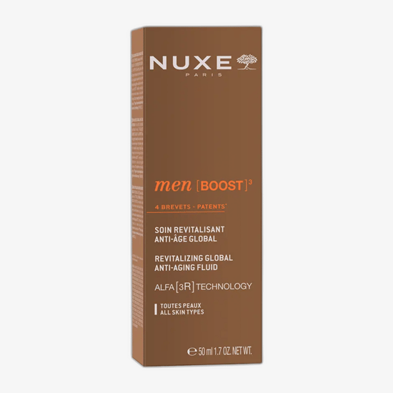 Nuxe Men [Boost]³ revitalizing global anti-aging fluid pudeli lähivõte