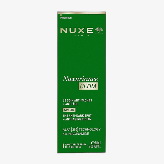 Nuxe Nuxuriance Anti-Dark Spot SPF 30 näokreemi pakend ja tekstuur
