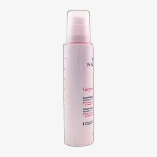 Close-up of Nuxe Very Rose Creamy Cleansing Milk Bottle