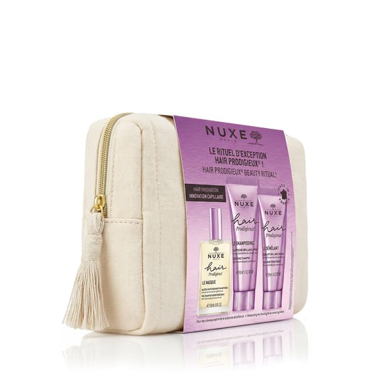 Nuxe Hair Prodigieux My Luxury Haircare Routine set displayed elegantly on a neutral background