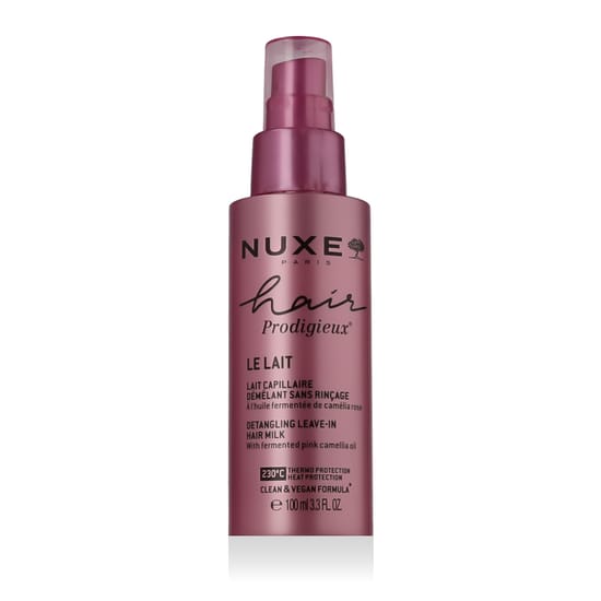 Nuxe Hair Prodigieux detangling leave-in hair milk bottle close-up