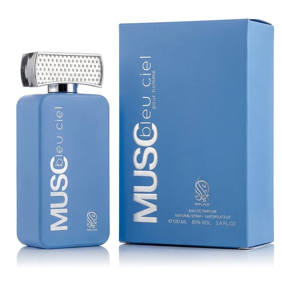 Bottle of Nylaa Musc Bleu Ciel EDP perfume