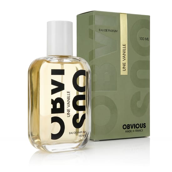 Упаковка оригинального парфюма Obvious Une Vanille EDP Бутылка парфюма Obvious Une Vanille EDP крупным планом