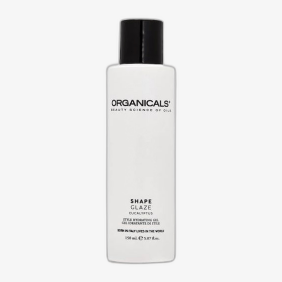 Organicals® SHAPE Glaze Gel minimalistliku disainiga pakend ja toote tekstuur lähedalt