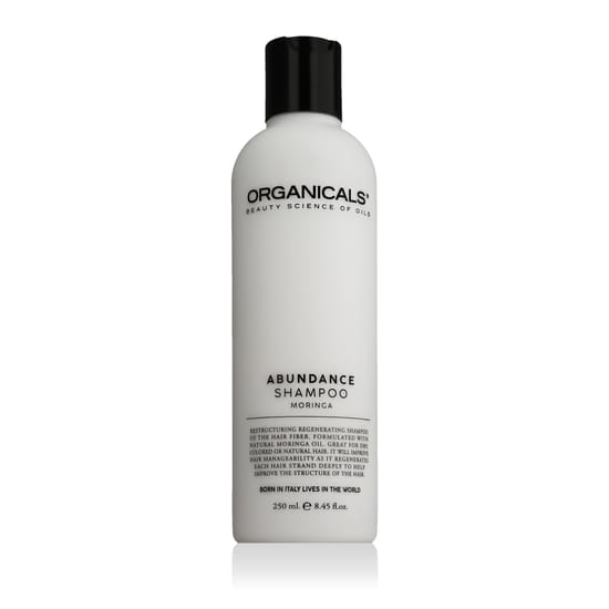 Organicals® ABUNDANCE Moringa Restructuring Shampoo Packaging Bottle of Organicals® ABUNDANCE Moringa Restructuring Shampoo