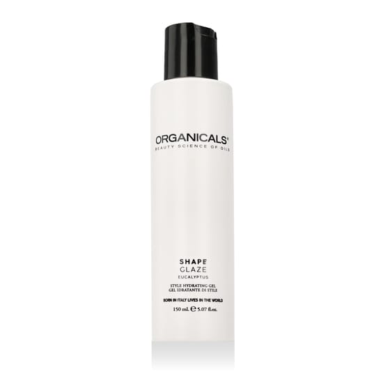 Organicals® SHAPE Glaze Gel minimalistliku disainiga pakend ja toote tekstuur lähedalt
