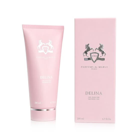 Elegant Packaging of Parfums de Marly Delina Shower Gel Luxurious Parfums de Marly Delina Perfumed Shower Gel Bottle