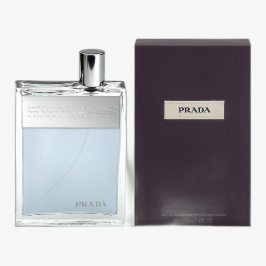 Close-up of Prada Amber pour Homme EDT bottle