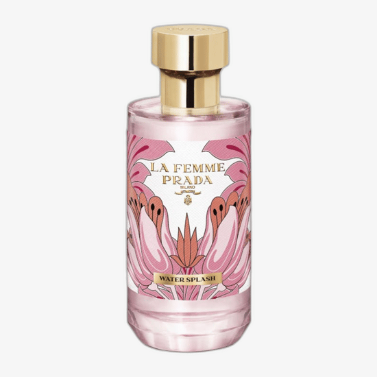 Close-up of Prada La Femme Water Splash EDT bottle