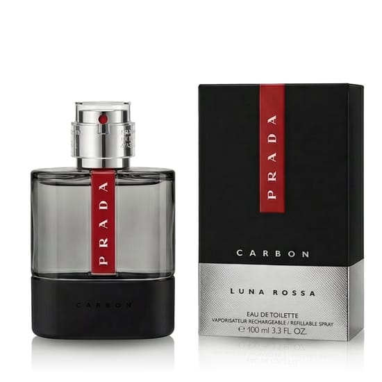 Bottle of Prada Luna Rossa Carbon EDT in a stylish design
