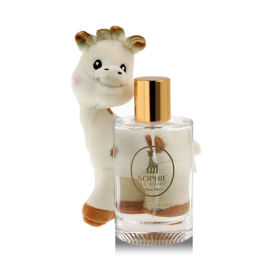 Plush giraffe and bottle of Parfums Sophie La Girafe La Girafe EDT