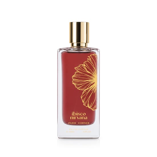 Original packaging of the Paris Corner Ibisco Nirvana EP perfume Close-up of the Paris Corner Ibisco Nirvana EP perfume bottle