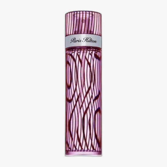 Close-up of Paris Hilton EDP perfume bottle with clear label