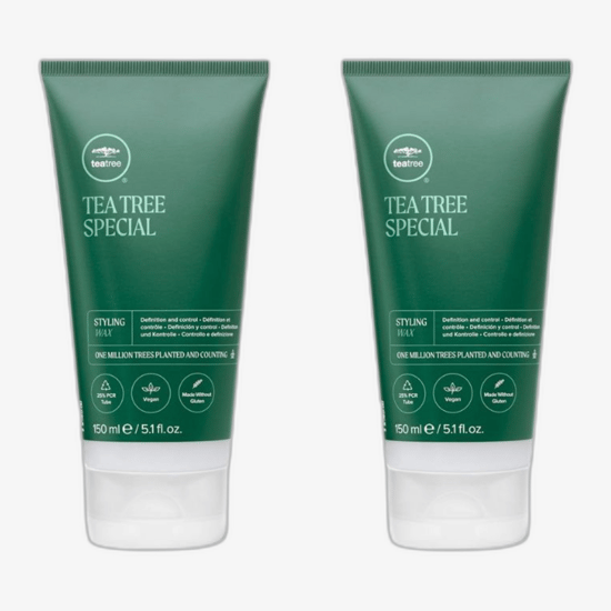 Original Paul Mitchell Tea Tree Special Styling Wax product Close-up of Paul Mitchell Tea Tree Special Styling Wax packaging