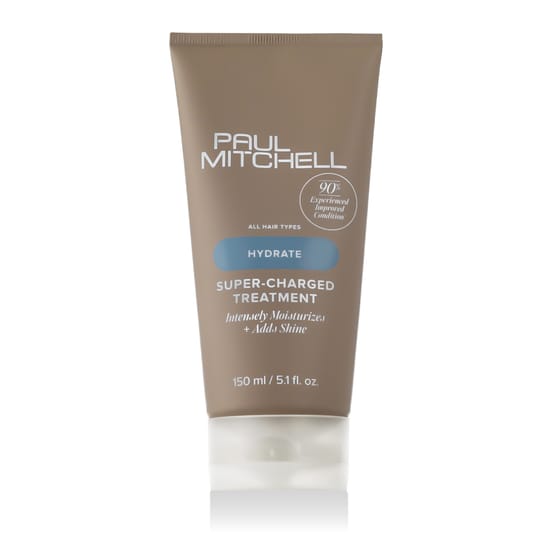 Close-up of Paul Mitchell Hydrate Super-Charged Treatment bottle