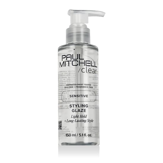 Paul Mitchell Sensitive Clear Styling Glaze minimalistliku disainiga pudel lähivaates