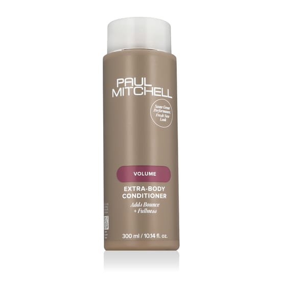 Крупный план бутылки кондиционера Paul Mitchell Volume Extra-Body