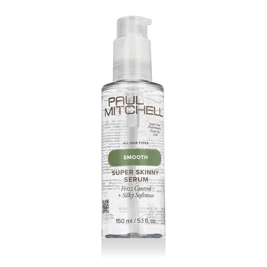 Close-up of Paul Mitchell Smooth Super Skinny Serum bottle