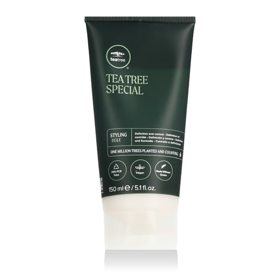 Original Paul Mitchell Tea Tree Special Styling Wax product Close-up of Paul Mitchell Tea Tree Special Styling Wax packaging