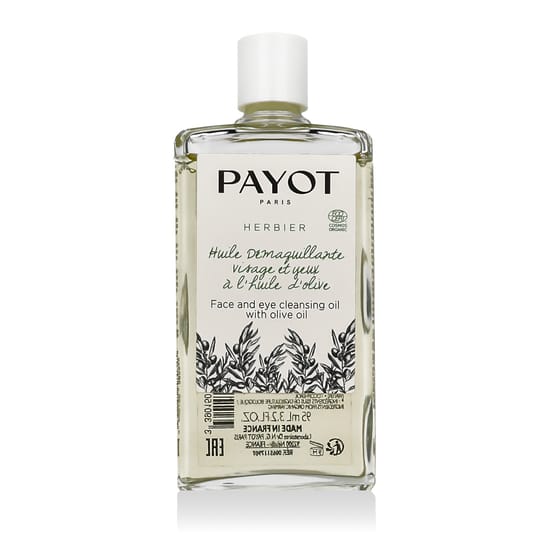 Флакон очищающего масла Payot Herbier для лица и глаз на белом фоне