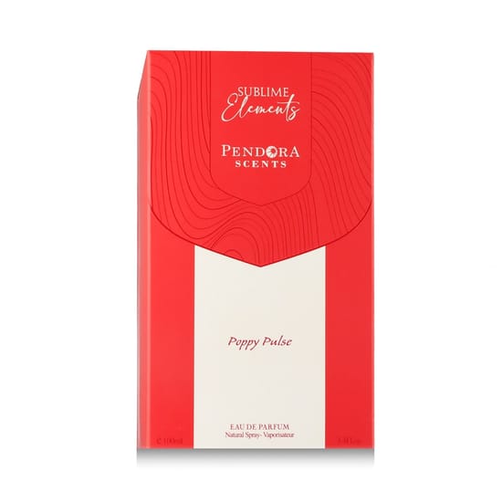 Original packaging of Pendora Scents Poppy Pulse EDP Bottle of Pendora Scents Poppy Pulse EDP with floral design