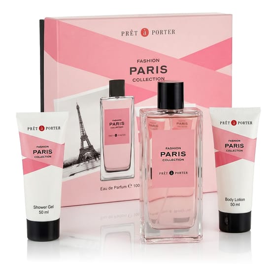 Prêt à Porter Fashion Collection Paris products in packaging Prêt à Porter Fashion Collection Paris set with perfume and lotion