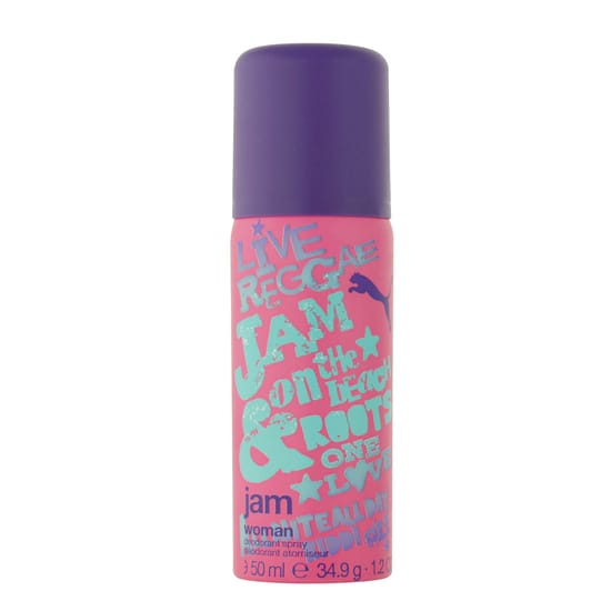 Оригинальная упаковка дезодоранта Puma Jam Woman VAPO Флакон дезодоранта Puma Jam Woman VAPO, крупный план