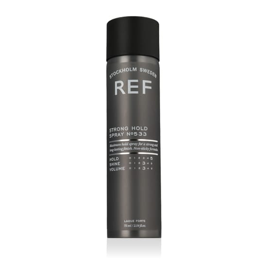 Bottle of ref strong hold spray for reliable hair fixation