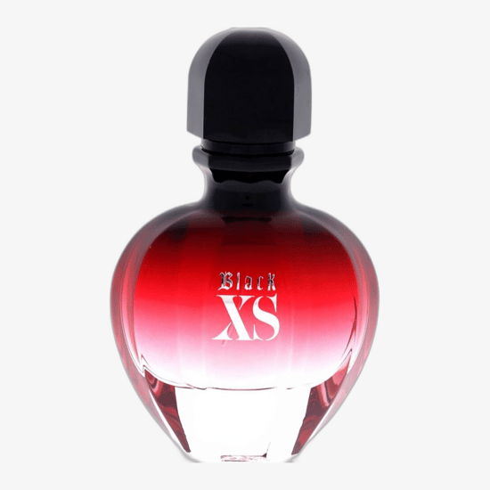 Close-up of the Paco Rabanne Black XS for Her EDP bottle