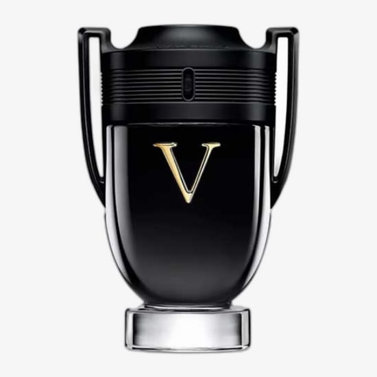 Presentation of Rabanne Invictus Victory EDP Extreme sample packaging Detailed view of Rabanne Invictus Victory EDP Extreme spray sample bottle