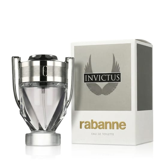 Rabanne Invictus EDT perfume bottle close-up, minimalist style