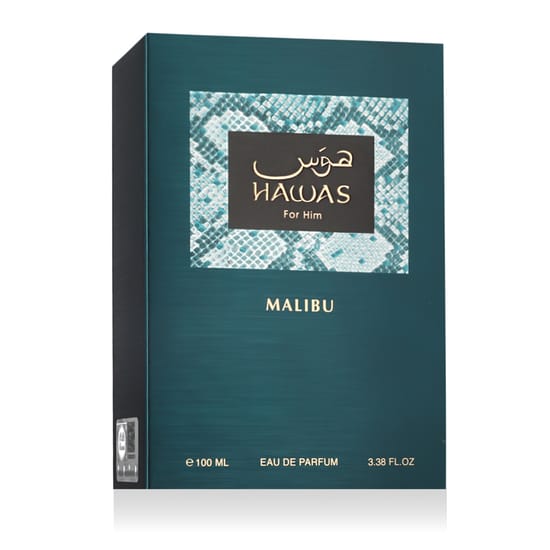 Elegant bottle of Rasasi Hawas Malibu EDP