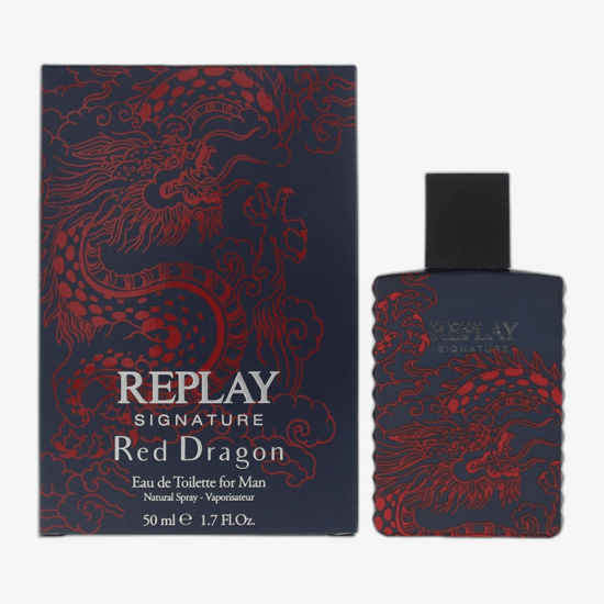 Original packaging of Replay Signature for Men EDT Elegant bottle of Replay Signature for Men EDT