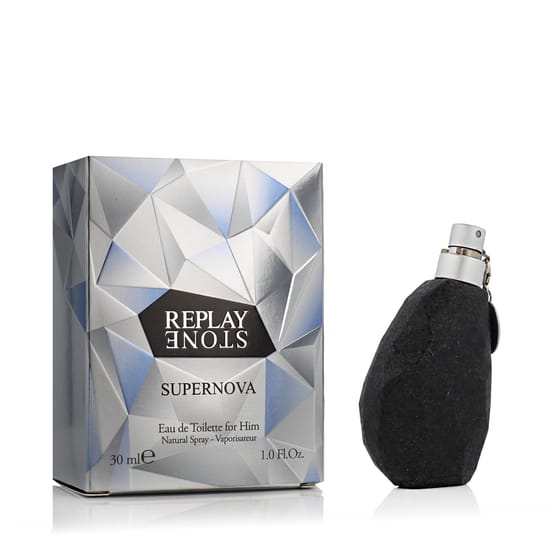 Lähivõte Replay Stone Supernova for Him Eau de Toilette pudelist