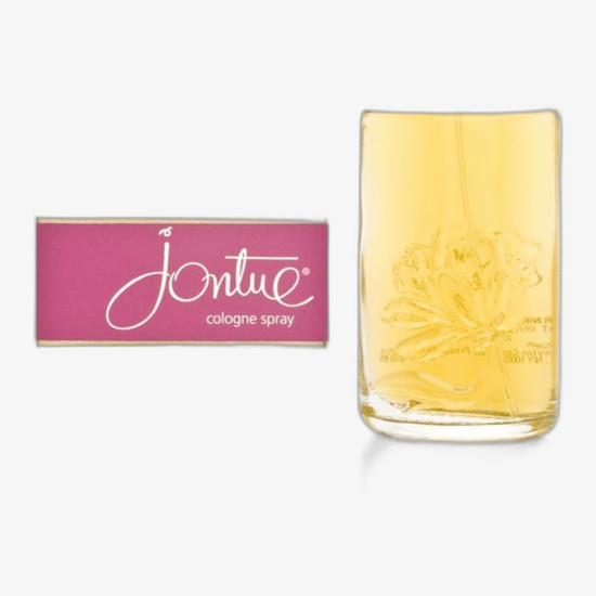 Флакон аромата Revlon Jontue EDT крупным планом, светлый фон