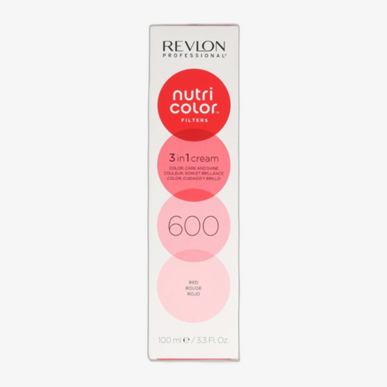 Close-up of Revlon Professional Nutri Color Filters Color (600 Red) bottle