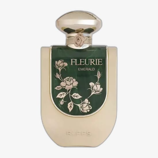 Упаковка оригинального Riiffs Fleurie Emerald Green EDP Бутылка Riiffs Fleurie Emerald Green EDP крупным планом