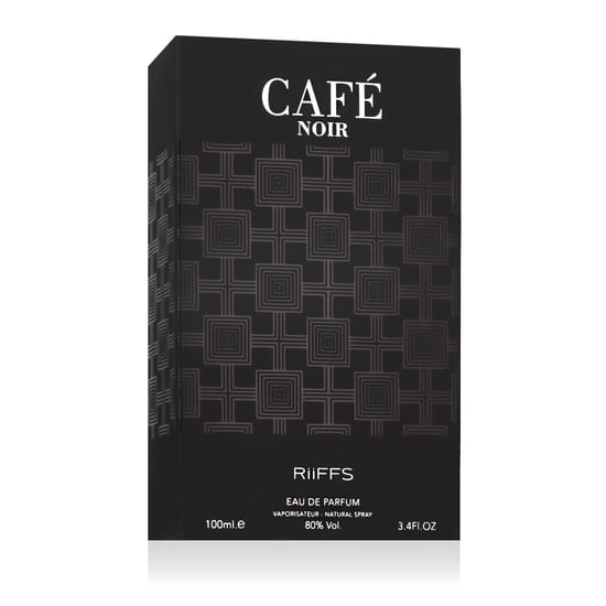 Оригинальная упаковка Riiffs Café Noir EDP Элегантный флакон Riiffs Café Noir EDP на белом фоне