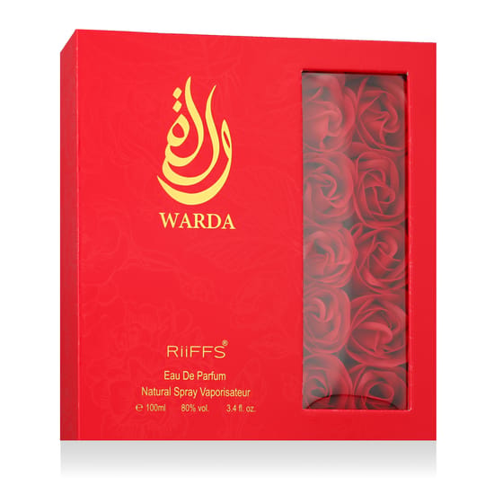 Close-up of Riiffs Warda EDP perfume bottle
