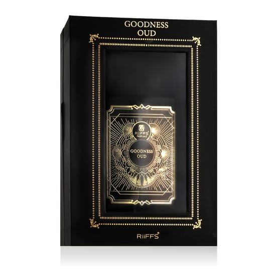 Original packaging of riiffs goodness oud black edp Elegant bottle of riiffs goodness oud black edp