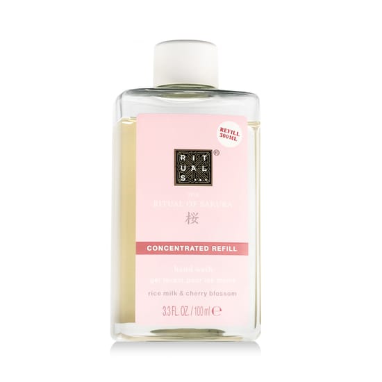 Close-up of rituals the ritual of sakura blossoming hand wash bottle