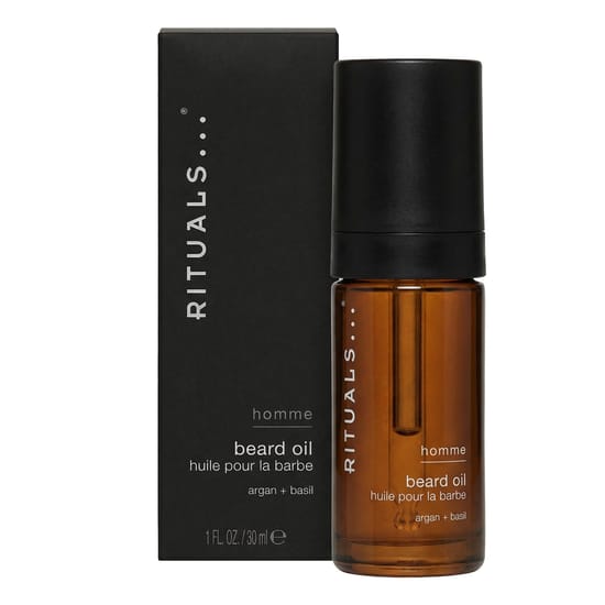 Packaging of Rituals Homme Perfumed Oil Beard Nourishing beard oil Rituals Homme with fragrance