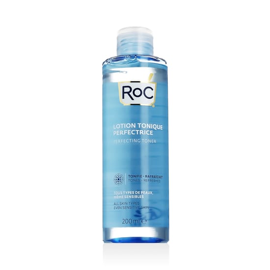 Original packaging of RoC Perfecting Toner Close-up of RoC Perfecting Toner bottle