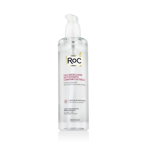 Флакон очищающей воды RoC Extra Comfort Cleansing Water 400 мл на светлом фоне