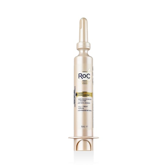Original packaging of RoC Derm Correxion Fill + Treat Serum Close-up of RoC Derm Correxion Fill + Treat Serum bottle