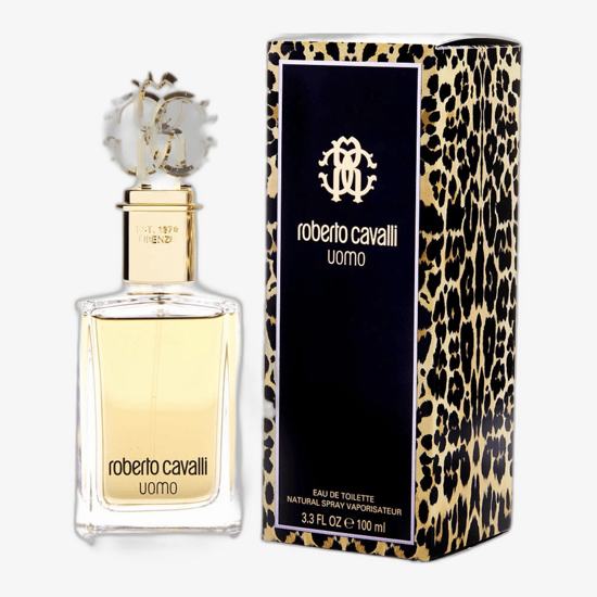 Бутылка Roberto Cavalli Uomo Parfum крупным планом