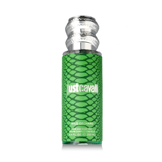 Roberto Cavalli Just Cavalli Wild Orchard Hair & Body Mist bottle close-up on a minimalist background