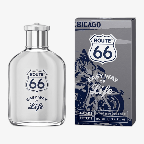 Original packaging of Route 66 Easy Way Of Life EDT Bottle of Route 66 Easy Way Of Life EDT up close